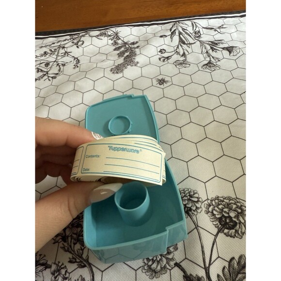 Vintage Tupperware Label Dispenser with Freezer Label Stickers Blue 1446-3 Aqua - Picture 2 of 8